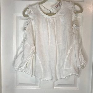 Anthropologie linen cold shoulder white top